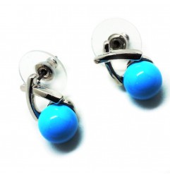 Blue Glass Pearl Silver Charm Earrings